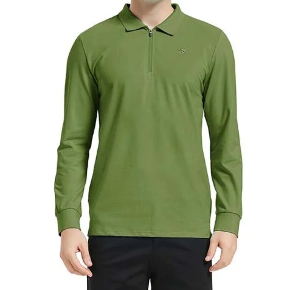 Mofiz Long Sleeve Quarter Zip Up Collared Polo Shirt